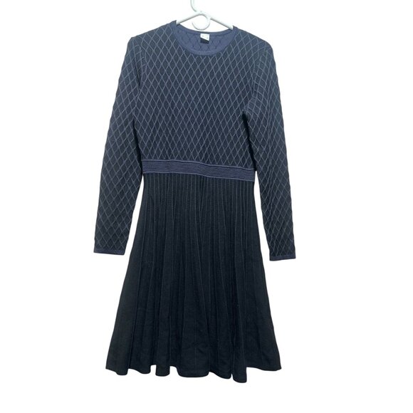 Sold Hugo Boss Wedressy Pleated Dress Size Medium Blue Silk Blend Long Sleeve - Picture 3 of 16